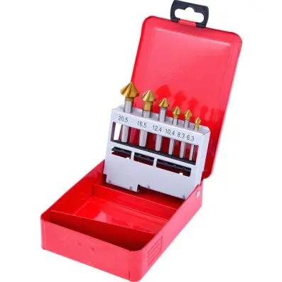 HSS TiN Cone and deburrer set, in metal case 6 pcs 