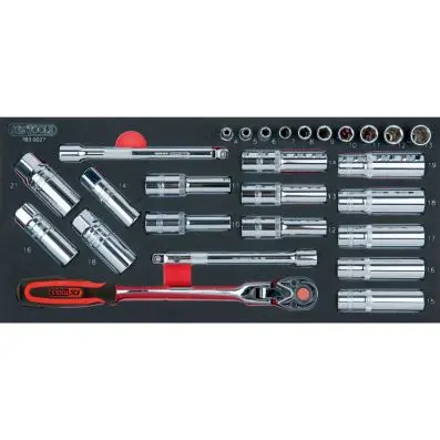 SCS CHROMEplus 1/4"-1/2'' spark plug ser vice set, 27 pcs, 1/3 system insert 