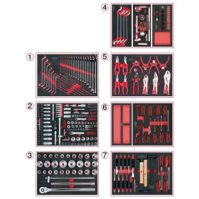 Set of universal system inserts for 7 dr awers with 316 premium tools 