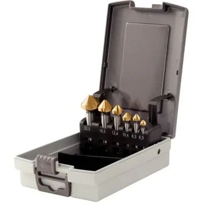 HSS TiN Cone and deburrer set, in plasti c case 6 pcs 