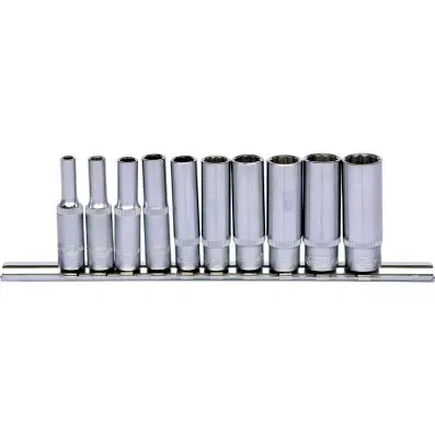 1/4" 12 Point socket set, deep, 10 pcs 