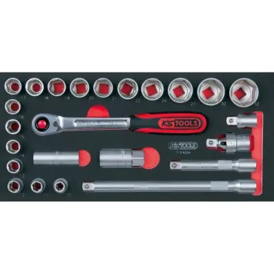 SCS 1/2" Socket set, 24 pcs, 1/3 system insert 