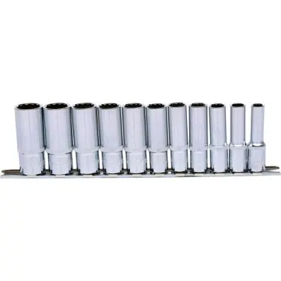 3/8" CHROMEplus 12 Point socket set, dee p, 11 pcs 8-19mm 