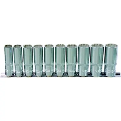 1/4" CHROMEplus 12 Point socket set, dee p, 10 pcs 4-13mm 