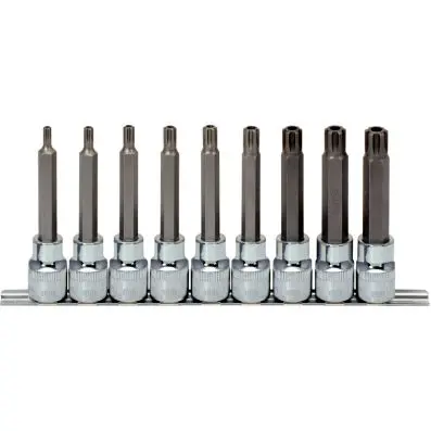 1/2" CHROMEplus RIBE tamperproof bit soc ket set, long, 9 pcs M5-M14 