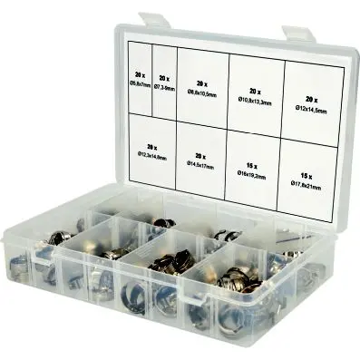 Assortment single ear hose clamps, Ø 5.8 -21mm, 170 pcs. 