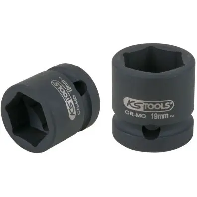 1/2" hexagon impact socket, extra short, 19.0 mm 