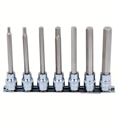 3/8" CHROMEplus Bit socket set hexagon, 7 pcs 4-12mm,long 