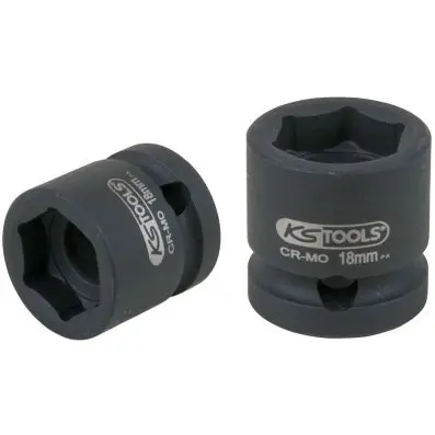 1/2" hexagon impact socket, extra short, 18.0 mm 