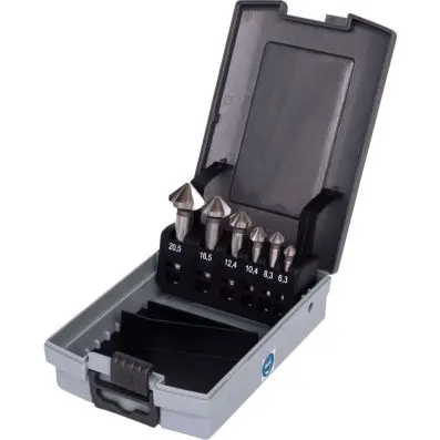 HSS Cone and deburrer set, in plastic ca se 6 pcs 