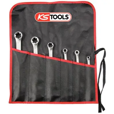 Double ring spanner set for Torx E-Profi le, 6 pcs 
