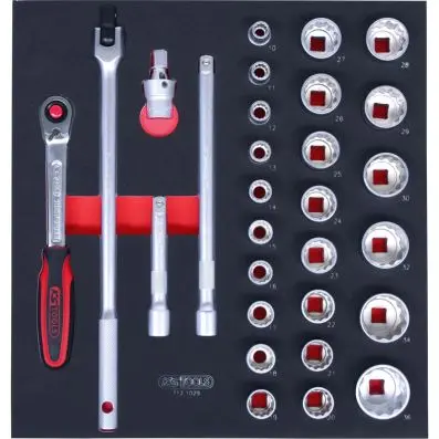 SCS 1/2" Socket set, 29 pcs, 2/3 system insert 