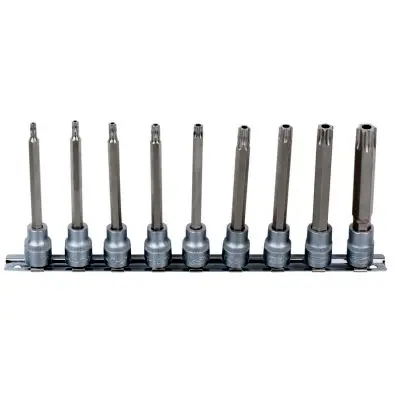 3/8" Bit socket set Torx tamperproof, lo ng, 9 pcs, TB20-TB60 