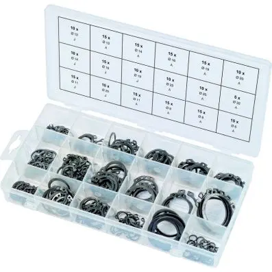 Snap rings assortment, external + intern al, Ø6-32 mm, 225 pcs 