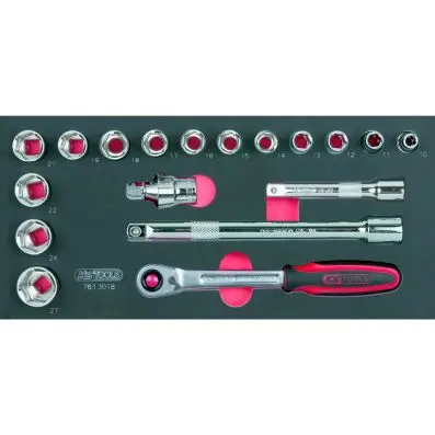 SCS CHROMEplus 1/2" Socket set, 18 pcs, 1/3 system insert 