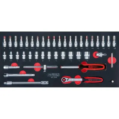 SCS CHROMEplus 1/4" Socket set, 46 pcs, 1/3 system insert 