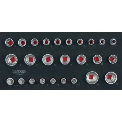 SCS 1/2" Socket set, 26 pcs, 1/3 system insert 
