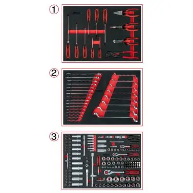 Set of universal system inserts for 3 dr awers with 215 premium tools 