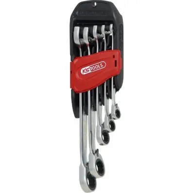 DUO GEARplus combination spanner set wit h ratchet mechanism in ring and open jaw 