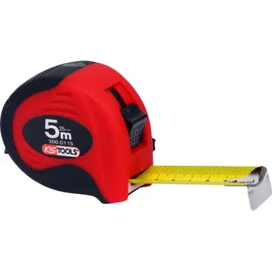 Tape measure with locking device and bel t clip, black red, 5m, 25mm 