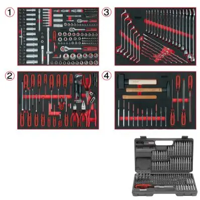 Set of universal system inserts for 4 dr awers with 515 premium tools 