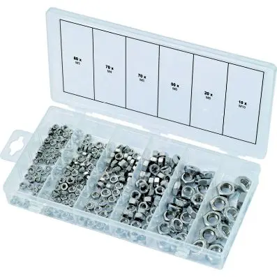 Stainless steel nuts assortment, metric, M3-M10, 300 pcs 
