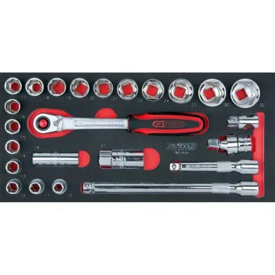 SCS CHROMEplus 1/2" Socket set, 24 pcs, 1/3 system insert 