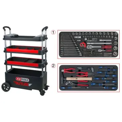 BUTLER tool cabinet / assembly trolley, foldable, can be lowered and locked, inc 