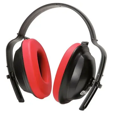 Padded ear defenders with headband - red 