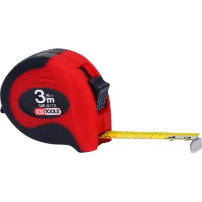 Tape measure with locking device and bel t clip, black red, 3m 