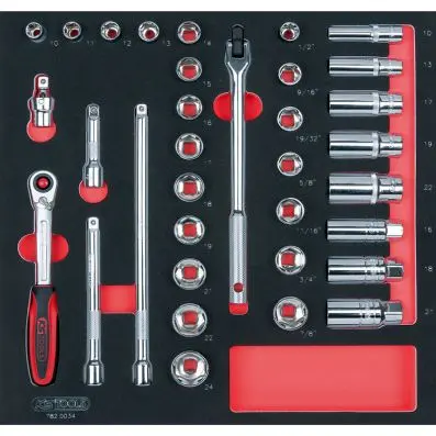 SCS CHROMEplus 3/8" Socket set, 34 pcs, 2/3 system insert 