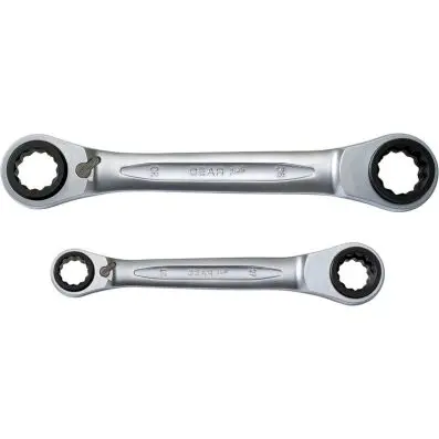 4 in 1 GEARplus reversing double ratchet ring spanner set, 2 pcs 21-34mm 
