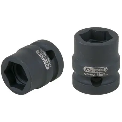 1/2" hexagon impact socket, extra short, 15.0 mm 