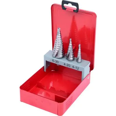 HSS Stepped drill set, in metal case 3 p cs 