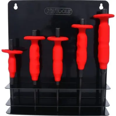 Pin punch set with hand protection grip, 5 pcs 