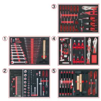 Set of universal system inserts for 5 dr awers with 251 premium tools 