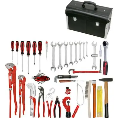 Plumbers basic kit, 34 pcs, leathercase 