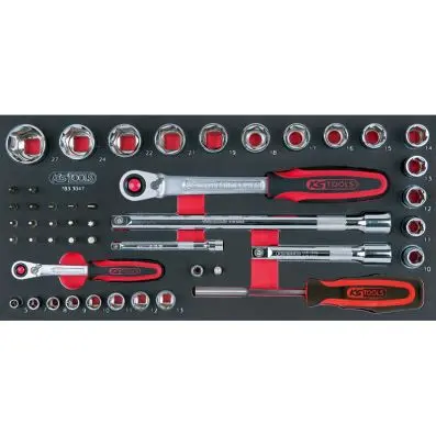 SCS CHROMEplus 1/4"+1/2" Socket set, 47 pcs, 1/3 system insert 