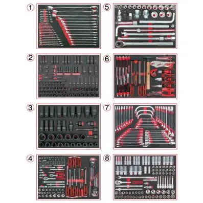 Set of universal system inserts for 8 dr awers with 484 premium tools 