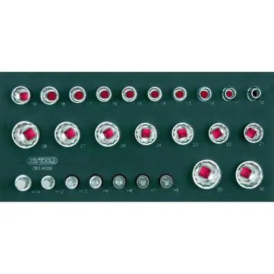 SCS CHROMEplus 1/2" Socket set, 26 pcs, 1/3 system insert 