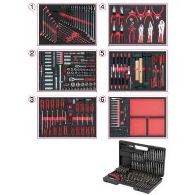 Set of universal system inserts for 6 dr awers with 598 premium tools 