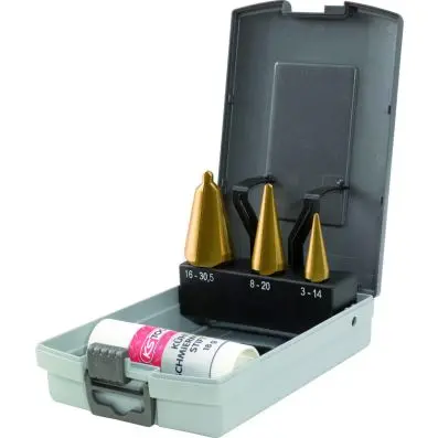 HSS TiN Cone cutter set, in plastic case 4 pcs 