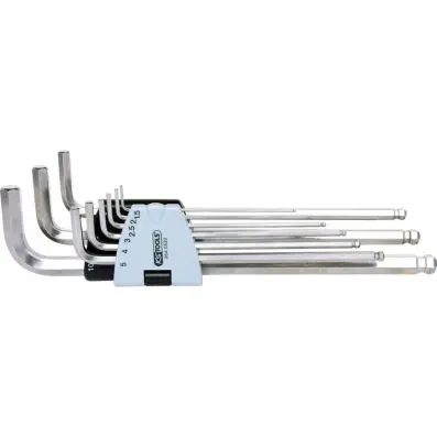 STAINLESS STEEL Hex key set, ball end, e xtra long, 9 pcs 