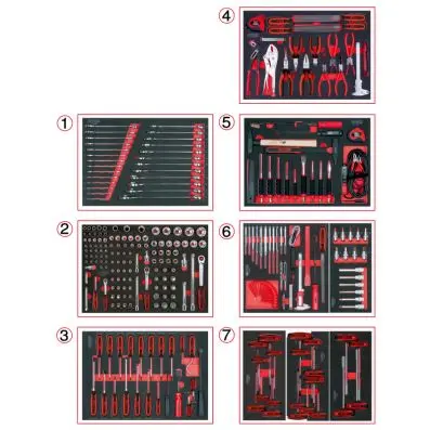 Set of universal system inserts for 7 dr awers with 269 premium tools 