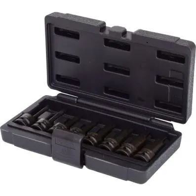 1/2" Impact bit socket set for Torx scre ws, 8 pcs, T30-T80, long 
