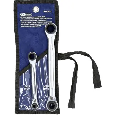 4 in 1 GEARplus reversing double ratchet ring spanner set, 2 pcs, 8-19mm 
