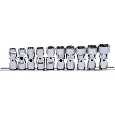 3/8" CHROMEplus Hexagonal socket set wit h flexible joint, 10 pcs, 10-19mm 