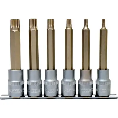 XZN bit socket set, 6 pcs, 1/2", M5-M14, long 