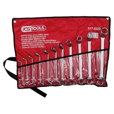Double ring spanner set, offset, 11 pcs 6-32mm 