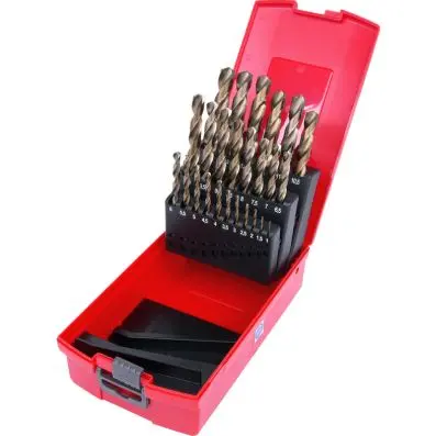 HSS-G Co 5 Twist drill set, in plastic c ase, 25 pcs, 1-13mm 